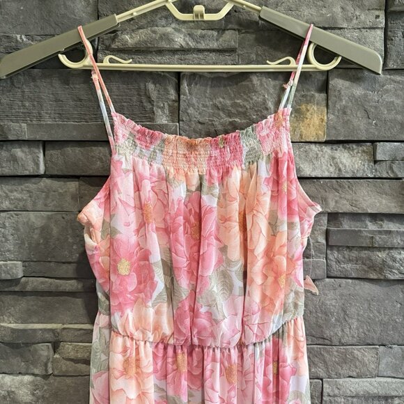 Altar’d State Tiered Maxi Floral Pink Dress Size Large NWT Coquette Slit Flowy - Picture 4 of 16